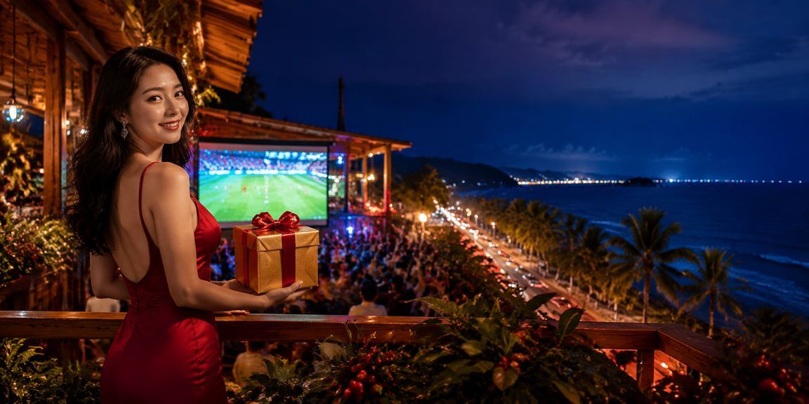 Người dùng tại Mũi Né theo dõi kèo bóng đá trực tuyến bên cạnh ly cà phê với view biển